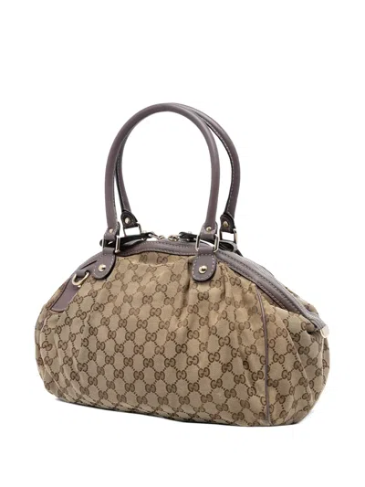 Pre-owned Gucci 2016-2025 Gg Canvas Sukey Satchel In Brown