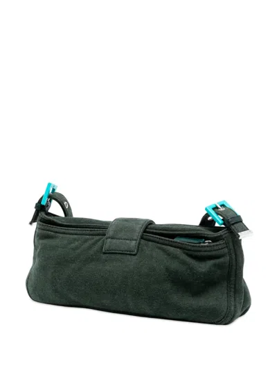 Pre-owned Fendi 2000-2010 Wool Mamma Baguette Shoulder Bag In Green