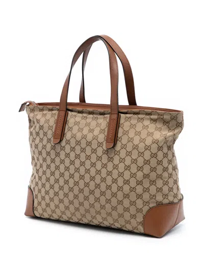 Pre-owned Gucci 2016-2025 Gg Canvas Web Tote Bag In Brown