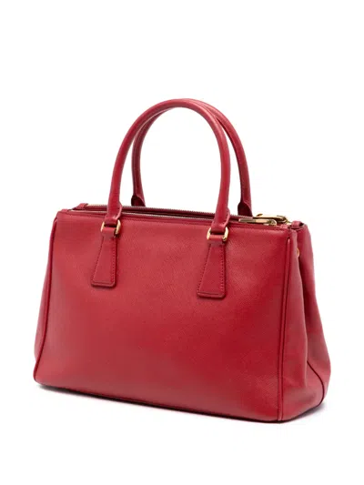 Pre-owned Prada 2010-2025 Small Saffiano Lux Galleria Double Zip Satchel In Red