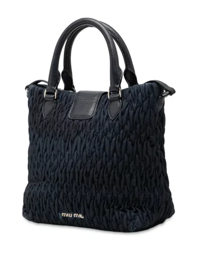 Pre-owned Miu Miu 2010-2025 Matelasse Denim Crystal Satchel In Blue