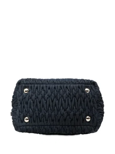 Pre-owned Miu Miu 2010-2025 Matelasse Denim Crystal Satchel In Blue