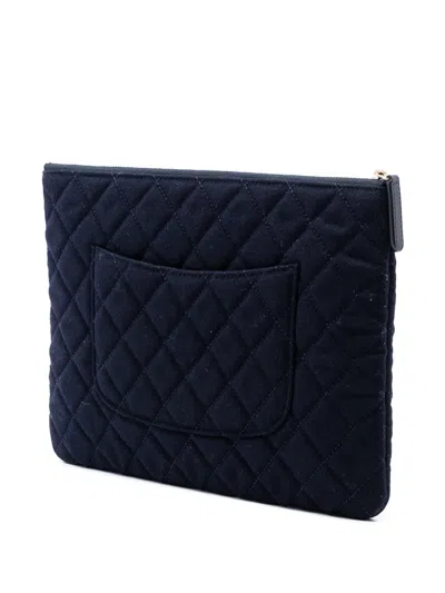 Pre-owned Chanel 2018-2019 Paris Hamburg Medium Quilted Wool Coco Sailor Charms O Case Clutch Bag In Blue