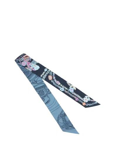Pre-owned Hermes 2025 Brides De Gala En Fleurs Silk Twilly Scarf Scarves In Blue