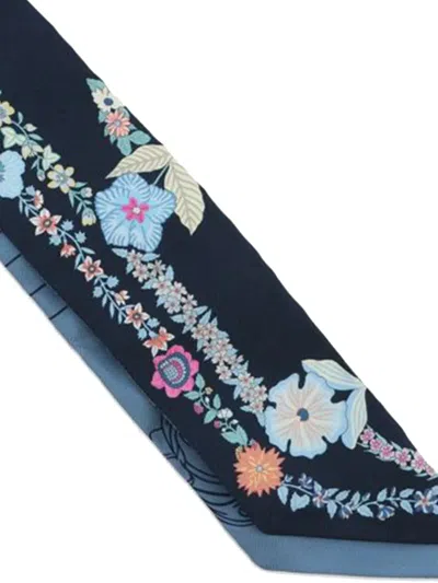 Pre-owned Hermes 2025 Brides De Gala En Fleurs Silk Twilly Scarf Scarves In Blue
