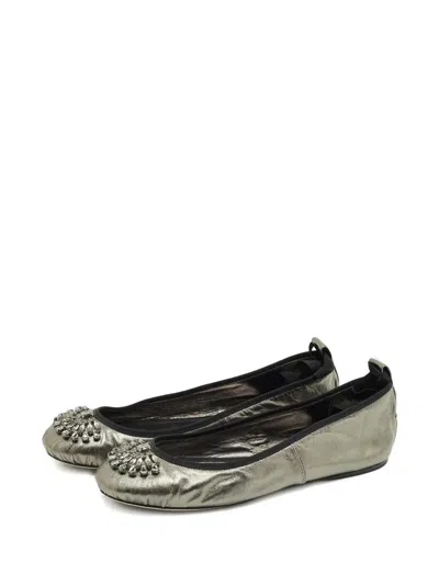Pre-owned Jimmy Choo Grace Crystal-embellished Ballet Flats In Silver