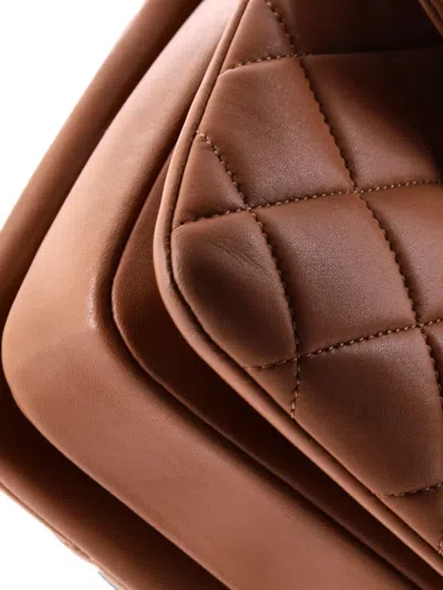 Pre-owned Chanel Trendy Cc Top Handle Bag Quilted Lambskin Medium Satchel In Brown