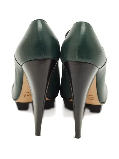 Pre-owned Chloé Platform Leather Booties In Green