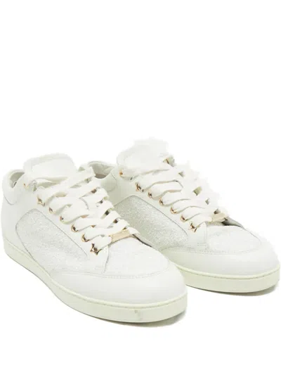 Pre-owned Jimmy Choo Glitter Leather Low-top Sneakers In White