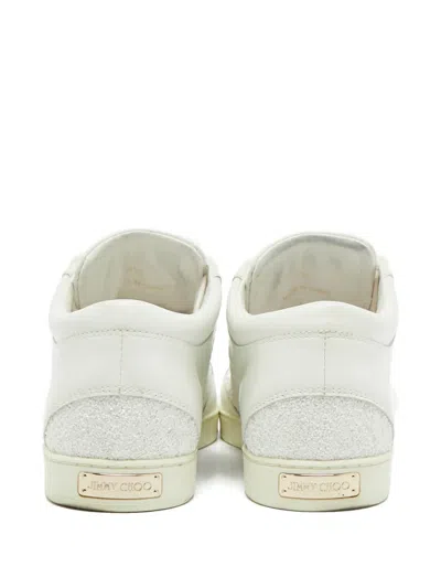 Pre-owned Jimmy Choo Glitter Leather Low-top Sneakers In White