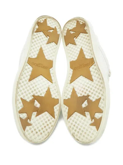 Pre-owned Jimmy Choo Glitter Leather Low-top Sneakers In White
