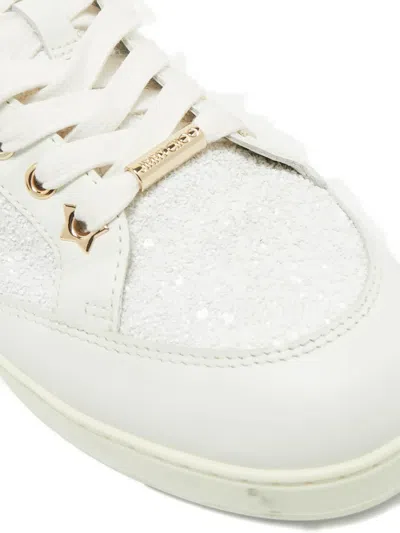 Pre-owned Jimmy Choo Glitter Leather Low-top Sneakers In White