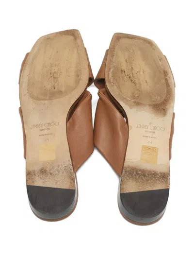 Pre-owned Jimmy Choo Crossed-upper Leather Flat Sandals In Brown