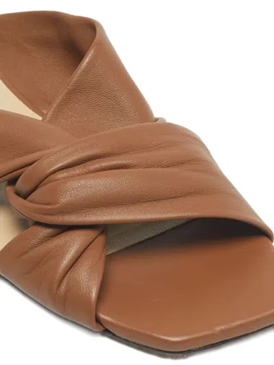 Pre-owned Jimmy Choo Crossed-upper Leather Flat Sandals In Brown
