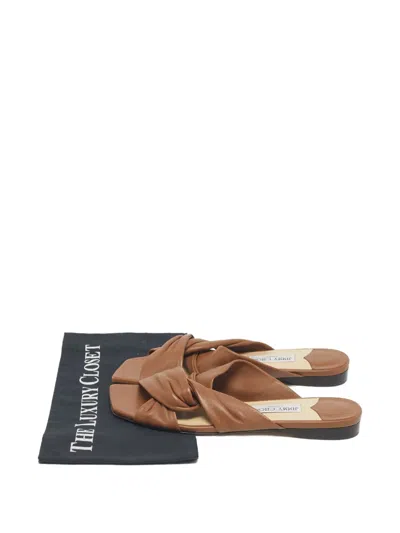 Pre-owned Jimmy Choo Crossed-upper Leather Flat Sandals In Brown