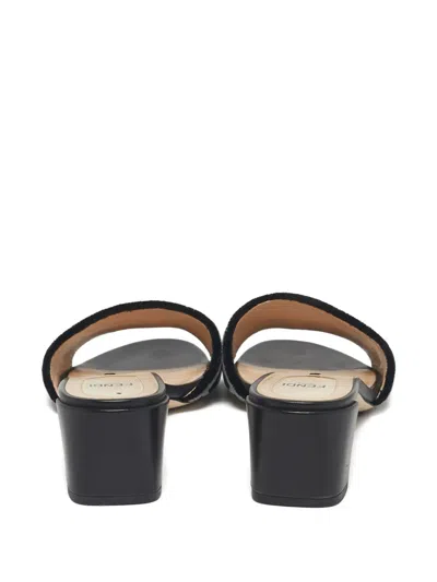 Pre-owned Fendi Ff-motif Block-heel Sandals In Black