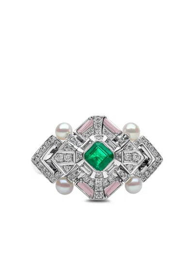 Yoko London Cleopatra Emerald And Diamond Ring In Silver