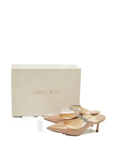 Pre-owned Jimmy Choo Bing Crystal-embellished Mules In Neutral