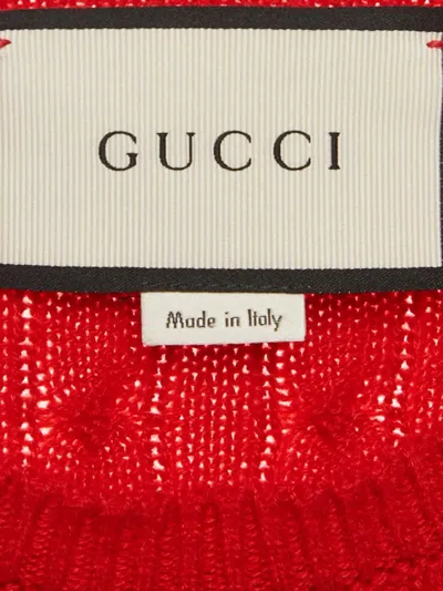 Pre-owned Gucci Cable-knit Lamé-trim Sweater In Red