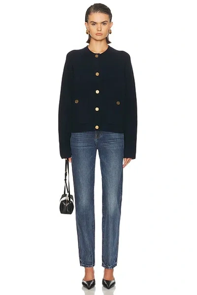 Totême Womens Navy Hammered Round-neck Stretch-wool Blend Cardigan Xs In Black