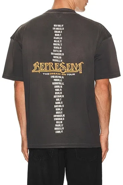 Represent Black Crew Neck T-shirt With Graphic Print On Front And Back And Faded Effect In Cotton Man In Gray