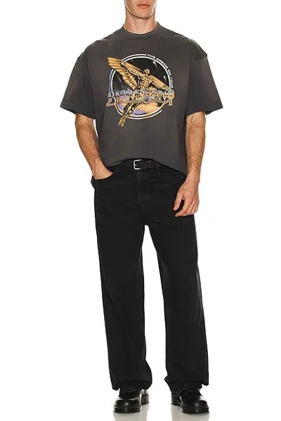 Represent Black Crew Neck T-shirt With Graphic Print On Front And Back And Faded Effect In Cotton Man In Gray