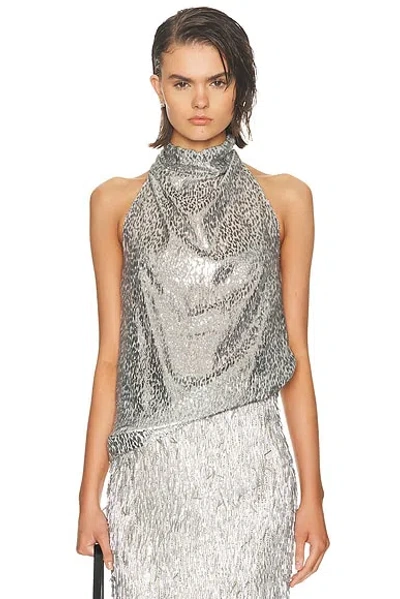 Stella Mccartney Womens Silver Halterneck Textured-pattern Woven Top