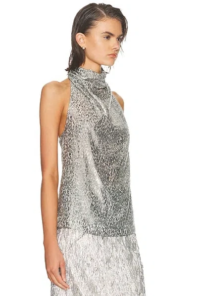 Stella Mccartney Womens Silver Halterneck Textured-pattern Woven Top