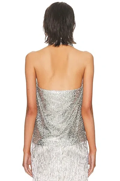 Stella Mccartney Womens Silver Halterneck Textured-pattern Woven Top