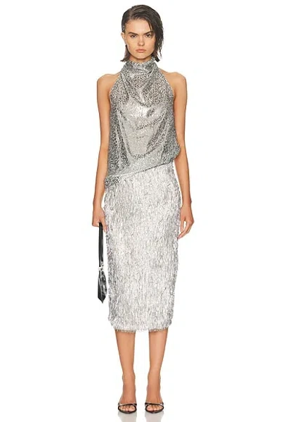 Stella Mccartney Womens Silver Halterneck Textured-pattern Woven Top