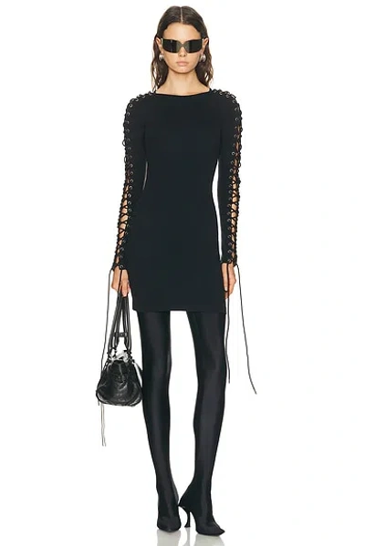 Balenciaga Lace Up Long Sleeve Dress In Black