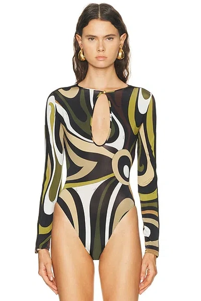 Pucci Swirl-print Keyhole Bodysuit In Brown