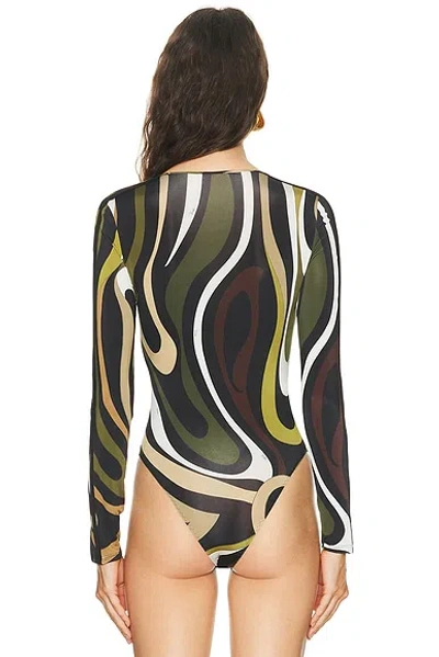 Pucci Swirl-print Keyhole Bodysuit In Brown
