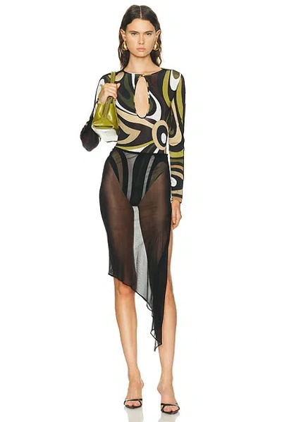 Pucci Swirl-print Keyhole Bodysuit In Brown