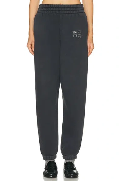 Alexander Wang Crystal Hotfix Logo Sweatpants In Brushed Terry Clothing In Black