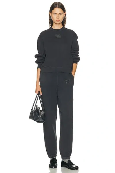 Alexander Wang Crystal Hotfix Logo Sweatpants In Brushed Terry Clothing In Black