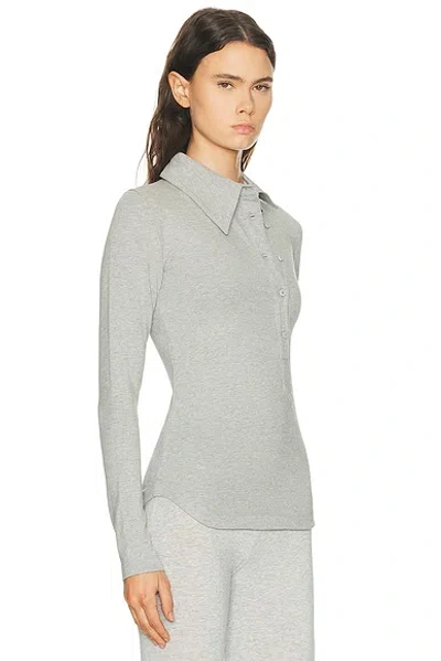 Attico Long Sleeve Lapel Top In Gray