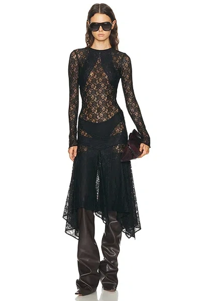 Attico Long Sleeve Lace Midi Dress In Black
