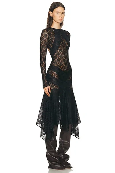 Attico Long Sleeve Lace Midi Dress In Black