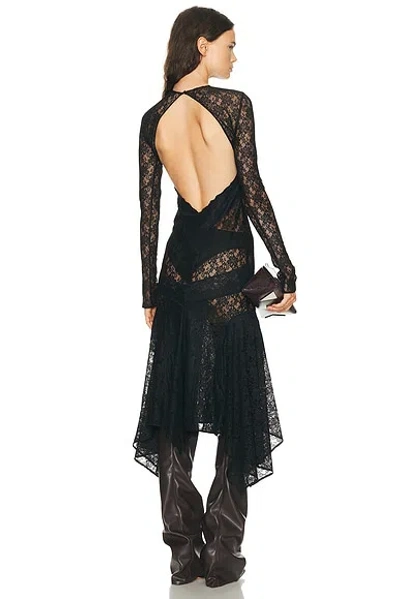 Attico Long Sleeve Lace Midi Dress In Black