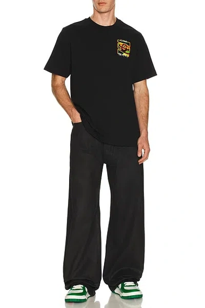 Casablanca Black Crewneck T-shirt With Logo Detail On The Front And Maxi Logo On The Rear In Cotton Man