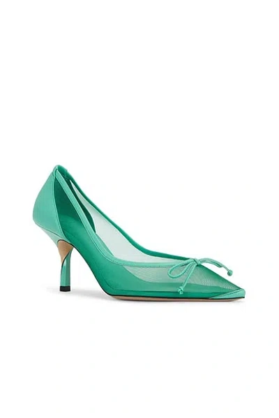 Jacquemus The Tourni Bow-detailed Leather-trimmed Mesh Pumps In Green