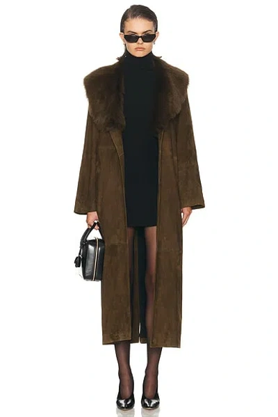 Nour Hammour Briona Suede Trench Coat In Brown