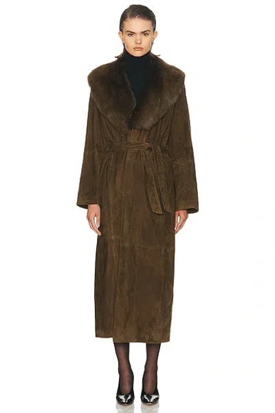 Nour Hammour Briona Suede Trench Coat In Brown
