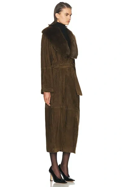 Nour Hammour Briona Suede Trench Coat In Brown