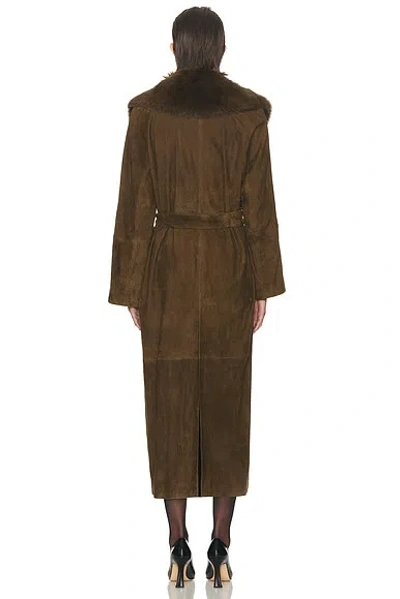 Nour Hammour Briona Suede Trench Coat In Brown