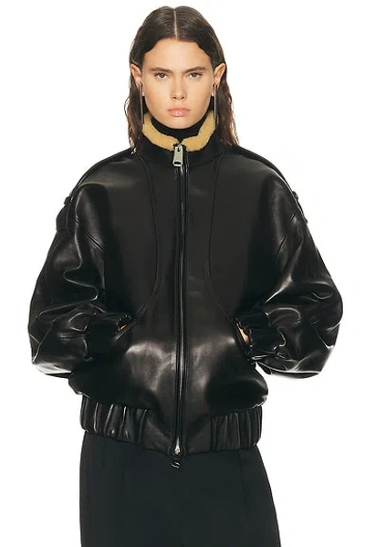 Khaite Sigi Shearling-trimmed Leather Jacket In Black