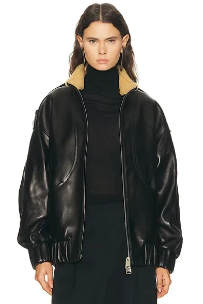 Khaite Sigi Shearling-trimmed Leather Jacket In Black
