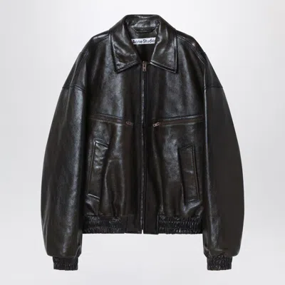 Acne Studios Leather Bomber Jacket Featuring Pockets In Black