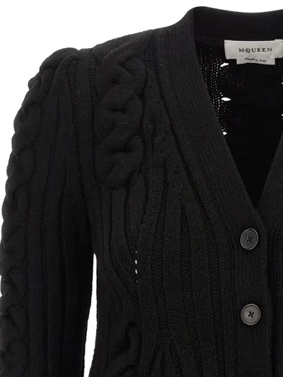 Alexander Mcqueen Wool And Cashmere Cable Cardigan Clothing In Black